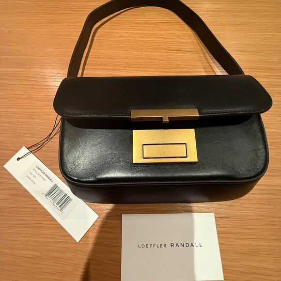 NWT Loeffler Randall Black, small, leather evening bag with brass clasp - Picture 6 of 7